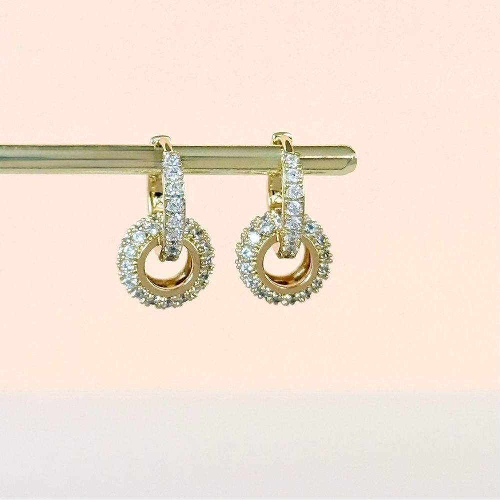 Last 1🔥14K Gold Plated CZ Hoop Earrings Elegant Minimalist Dangle Circle